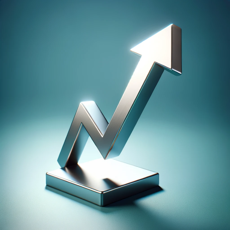 An upward-moving, sleek market arrow in a financial context, centered, symbolizing growth and progress.